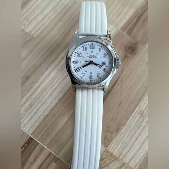 Caravelle by Bulova Ladies Watch White Silicone Bracelet White Dial Date Window - Picture 5 of 13